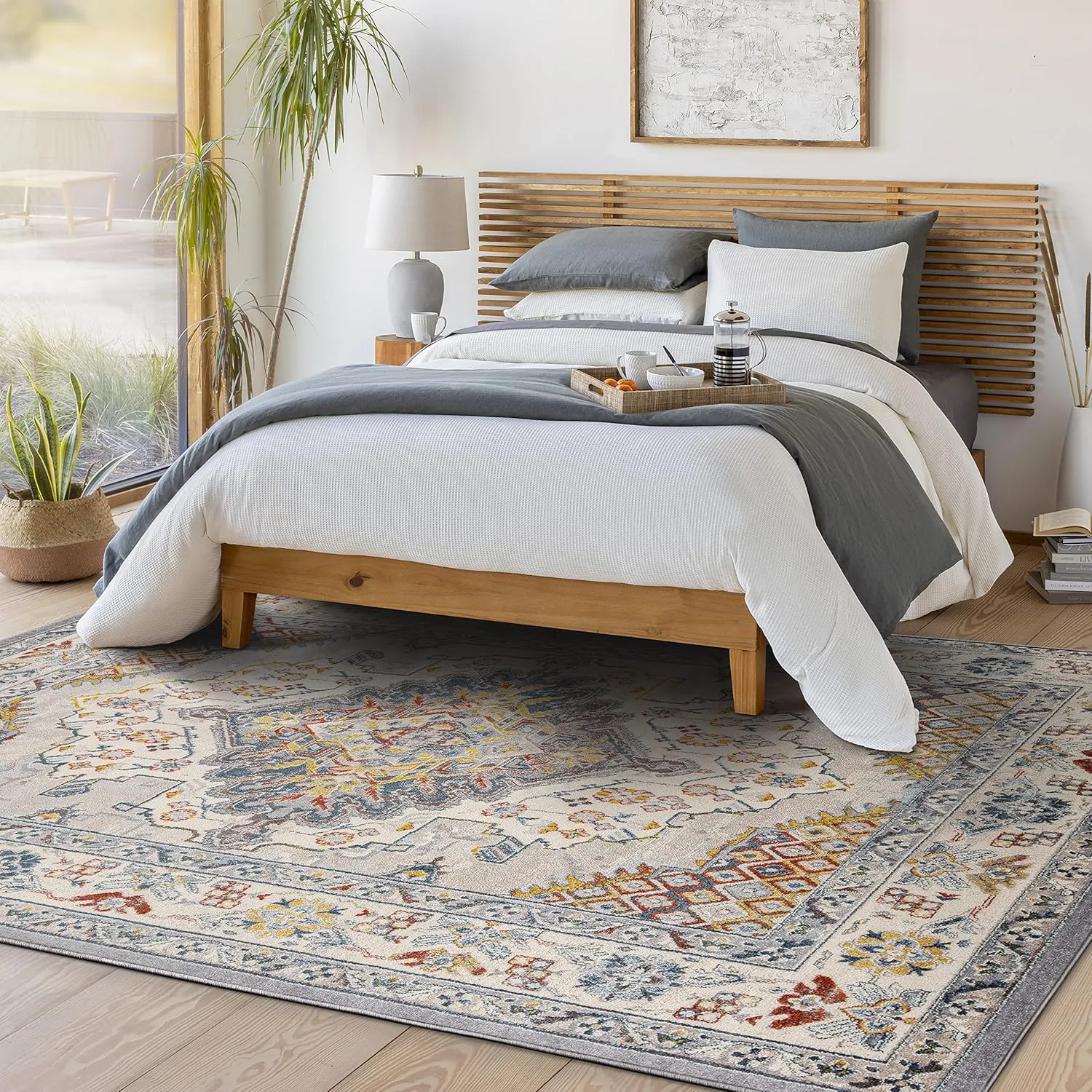 Livabliss Anja Oriental Medallion Area Rug,6'7" x 9',Grey