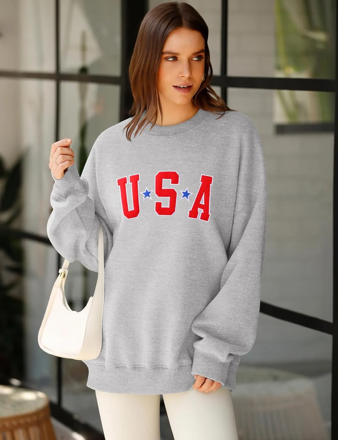 LOMON Oversized Sweatshirt for Women Crewneck Long Sleeve Casual Fleece Tops Graphic Hoodies Pullover Sweater