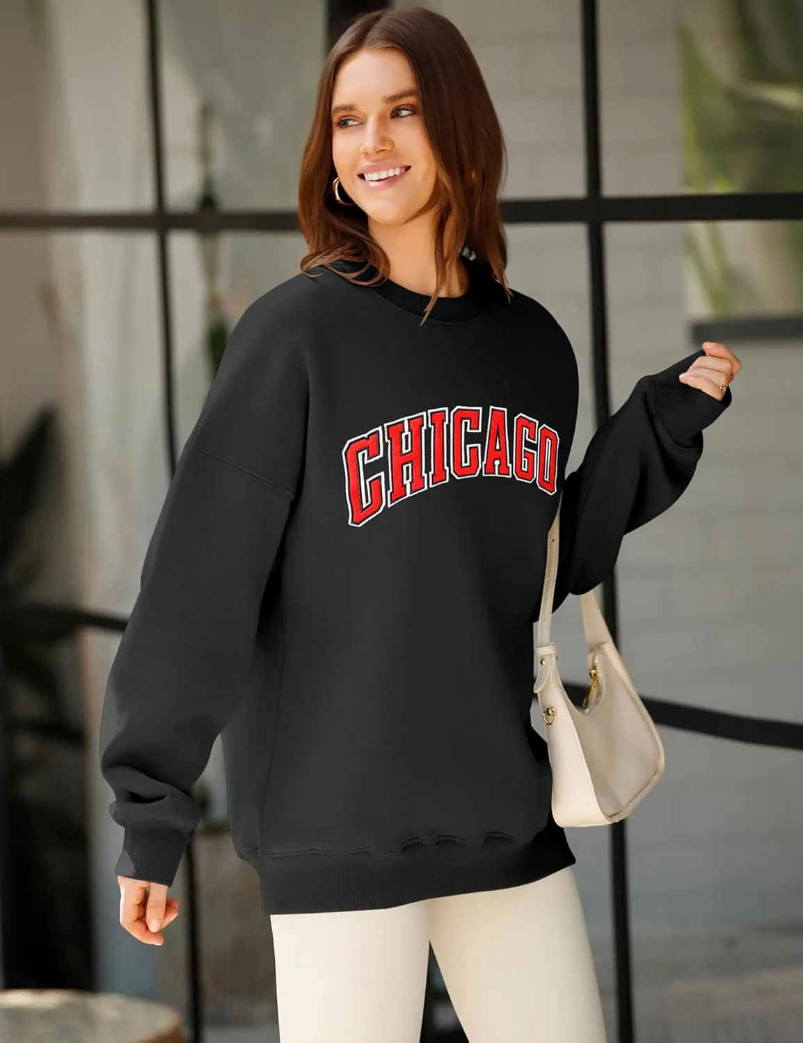 LOMON Oversized Sweatshirt for Women Crewneck Long Sleeve Casual Fleece Tops Graphic Hoodies Pullover Sweater