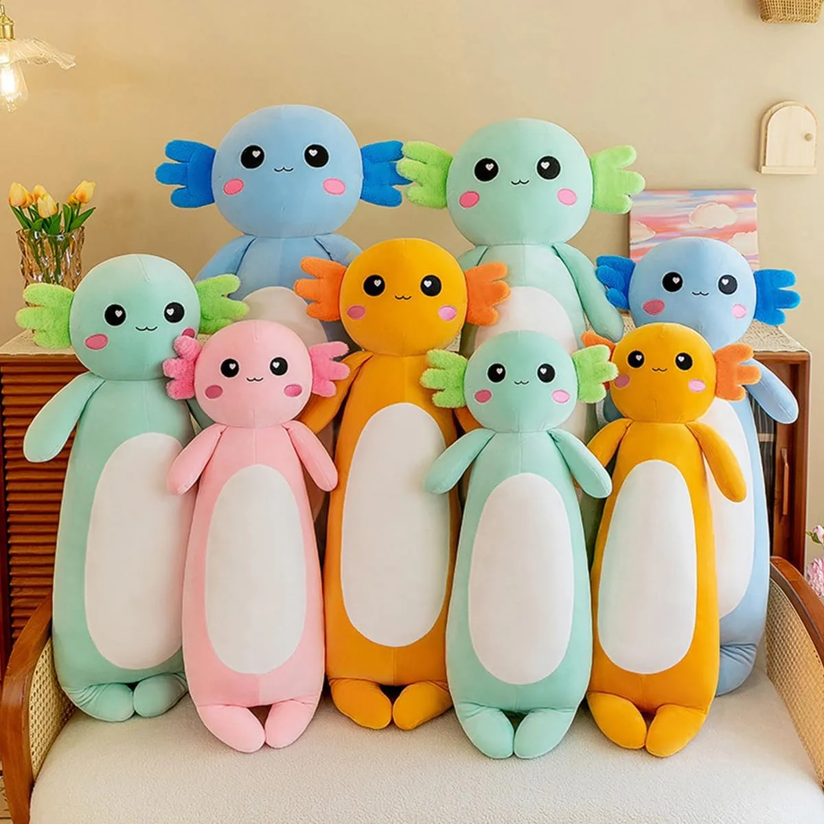 Long Axolotl Stuffed Animal Salamander Plush Pillow, Soft Axolotl Plush Toy for Boys Girls Gifts for Christmas (Blue, 65cm/25.59inch)