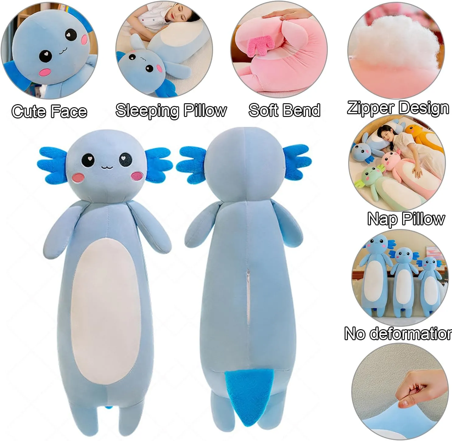 Long Axolotl Stuffed Animal Salamander Plush Pillow, Soft Axolotl Plush Toy for Boys Girls Gifts for Christmas (Blue, 65cm/25.59inch)