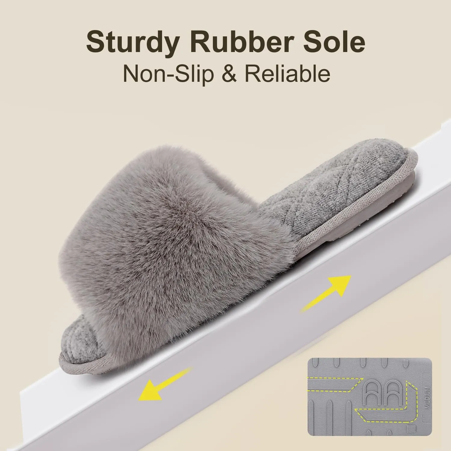 LongBay Women's Fuzzy Faux Fur Memory Foam Cozy Flat Spa Slide Slippers Comfy Open Toe Slip On House Shoes Sandals