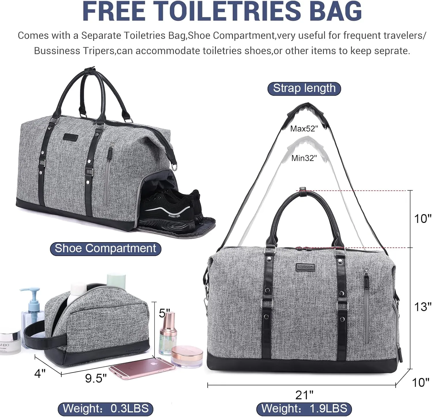 LOVEVOOK Canvas Travel Duffel Bag for Women, Carry on Overnight Bag, Large Capacity Weekender Tote Bag with Shoe Compartment