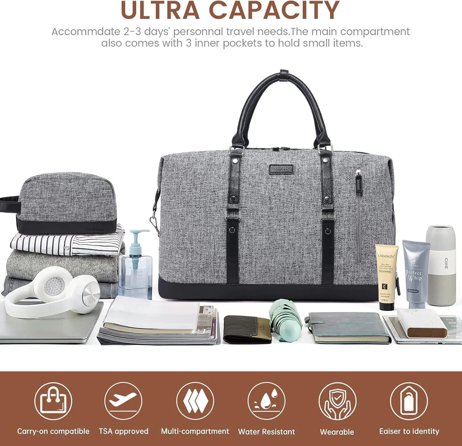 LOVEVOOK Canvas Travel Duffel Bag for Women, Carry on Overnight Bag, Large Capacity Weekender Tote Bag with Shoe Compartment