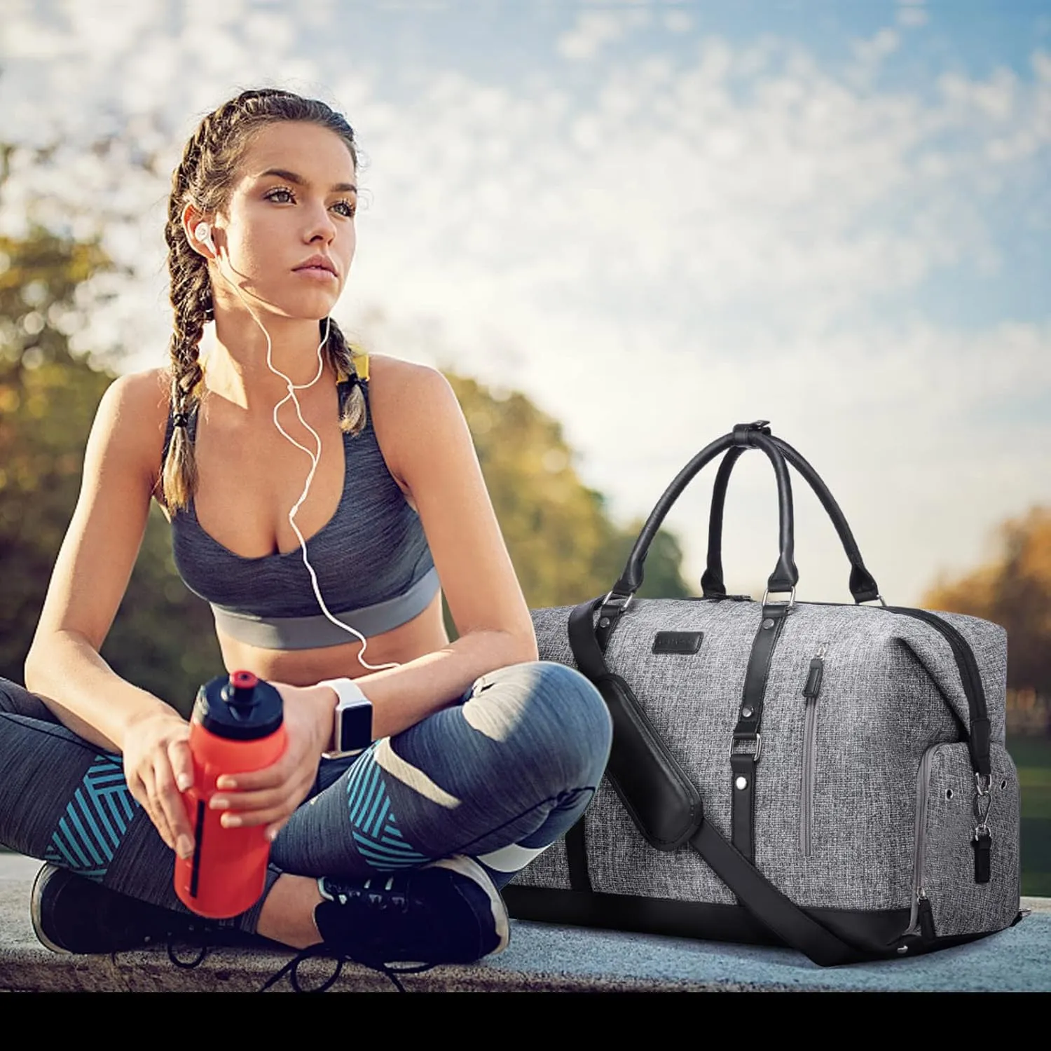 LOVEVOOK Canvas Travel Duffel Bag for Women, Carry on Overnight Bag, Large Capacity Weekender Tote Bag with Shoe Compartment