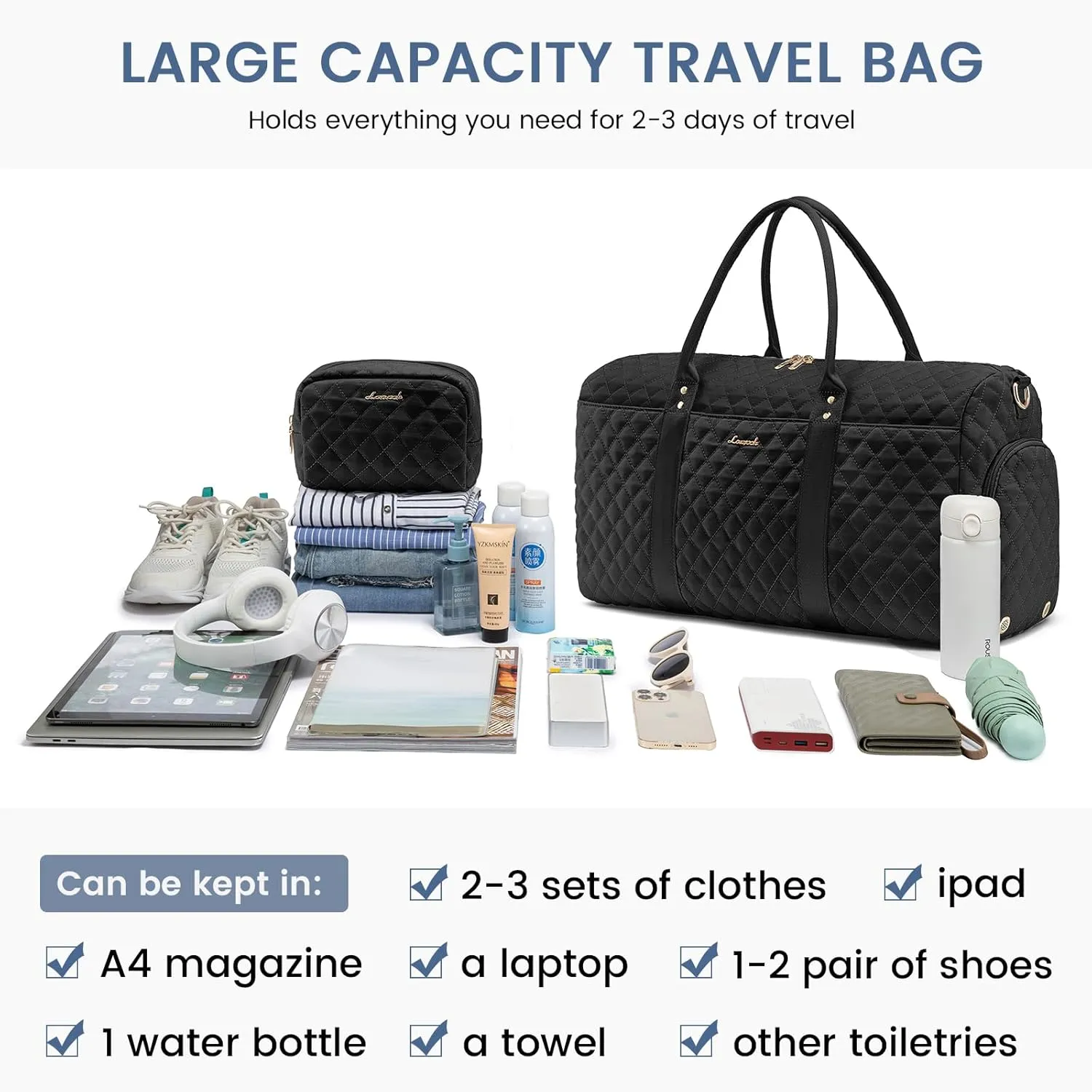 LOVEVOOK Travel Duffle Bag,Carry on Overnight Bag with Shoe Compartment,Weekender Bags for Women with Toiletry Bag,Gym Duffel Bag with Wet Pocket,Hospital Bags for Labor and Delivery