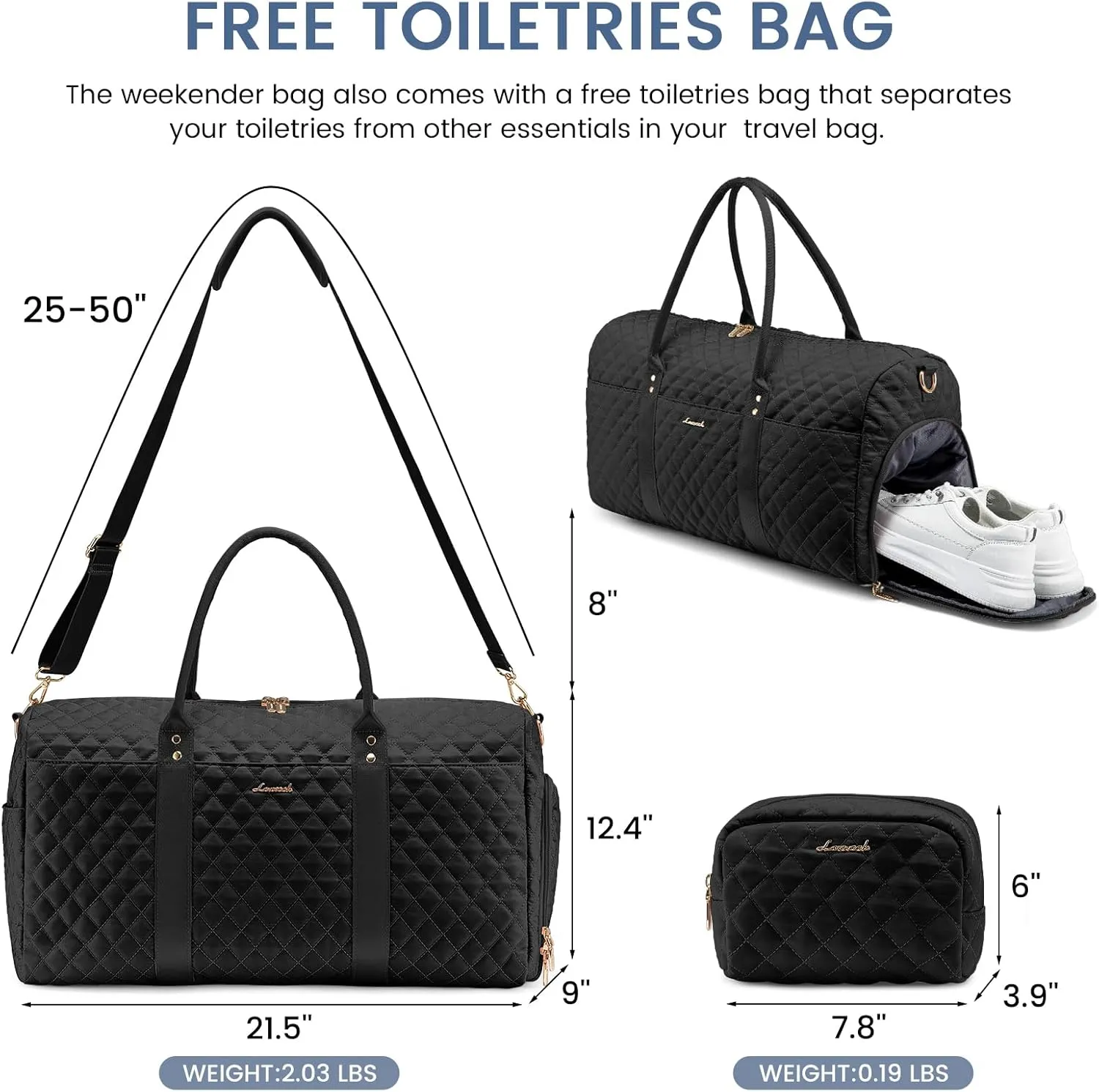 LOVEVOOK Travel Duffle Bag,Carry on Overnight Bag with Shoe Compartment,Weekender Bags for Women with Toiletry Bag,Gym Duffel Bag with Wet Pocket,Hospital Bags for Labor and Delivery