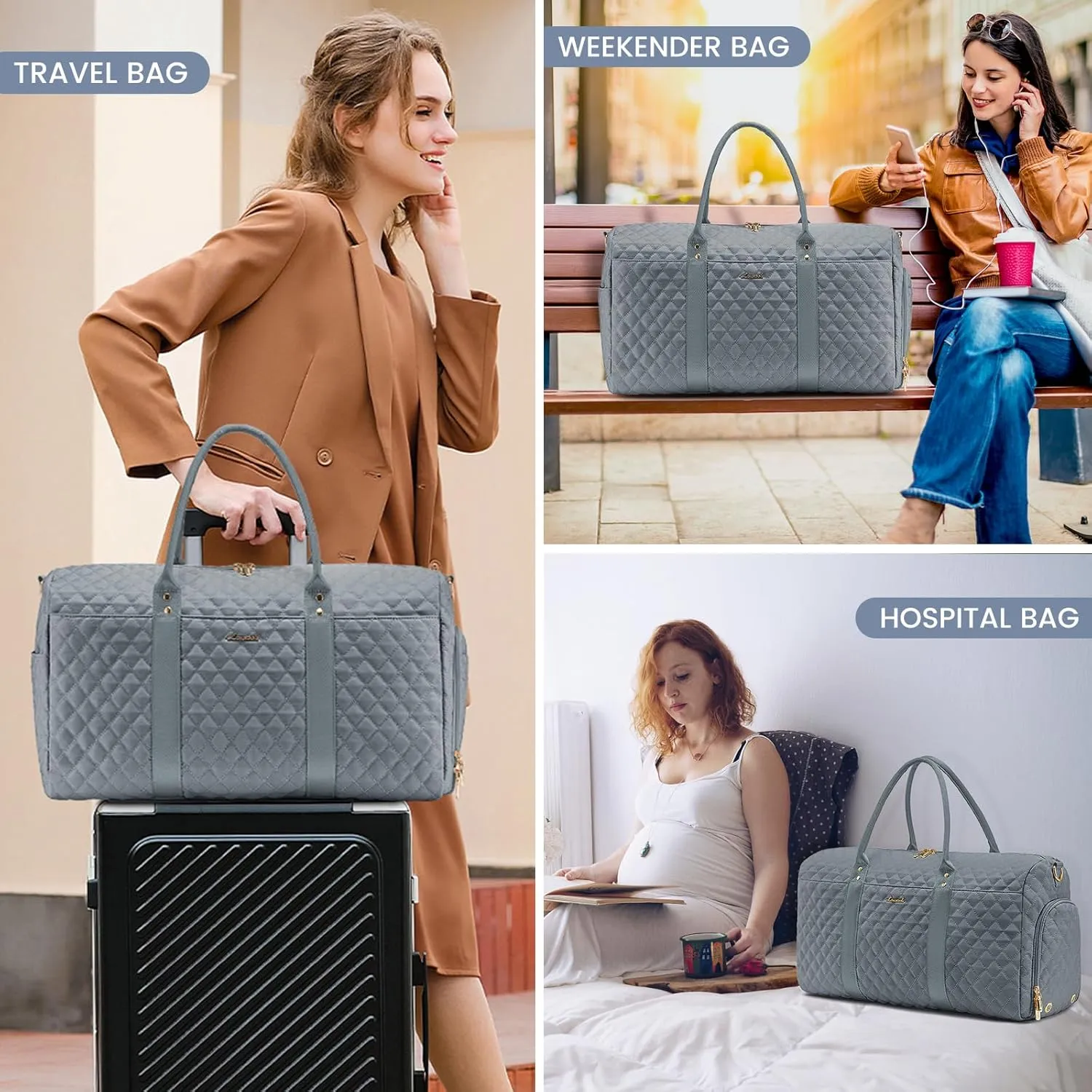 LOVEVOOK Travel Duffle Bag,Carry on Overnight Bag with Shoe Compartment,Weekender Bags for Women with Toiletry Bag,Gym Duffel Bag with Wet Pocket,Hospital Bags for Labor and Delivery