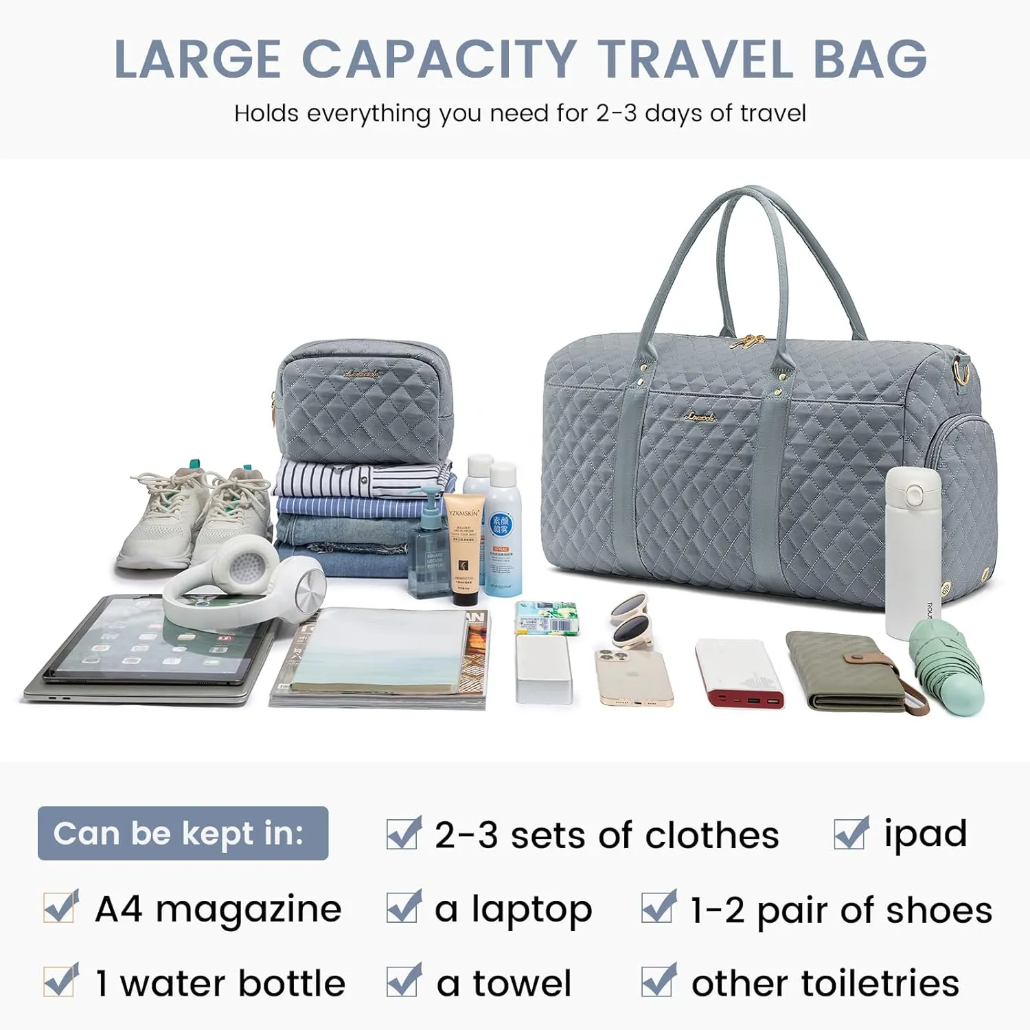 LOVEVOOK Travel Duffle Bag,Carry on Overnight Bag with Shoe Compartment,Weekender Bags for Women with Toiletry Bag,Gym Duffel Bag with Wet Pocket,Hospital Bags for Labor and Delivery
