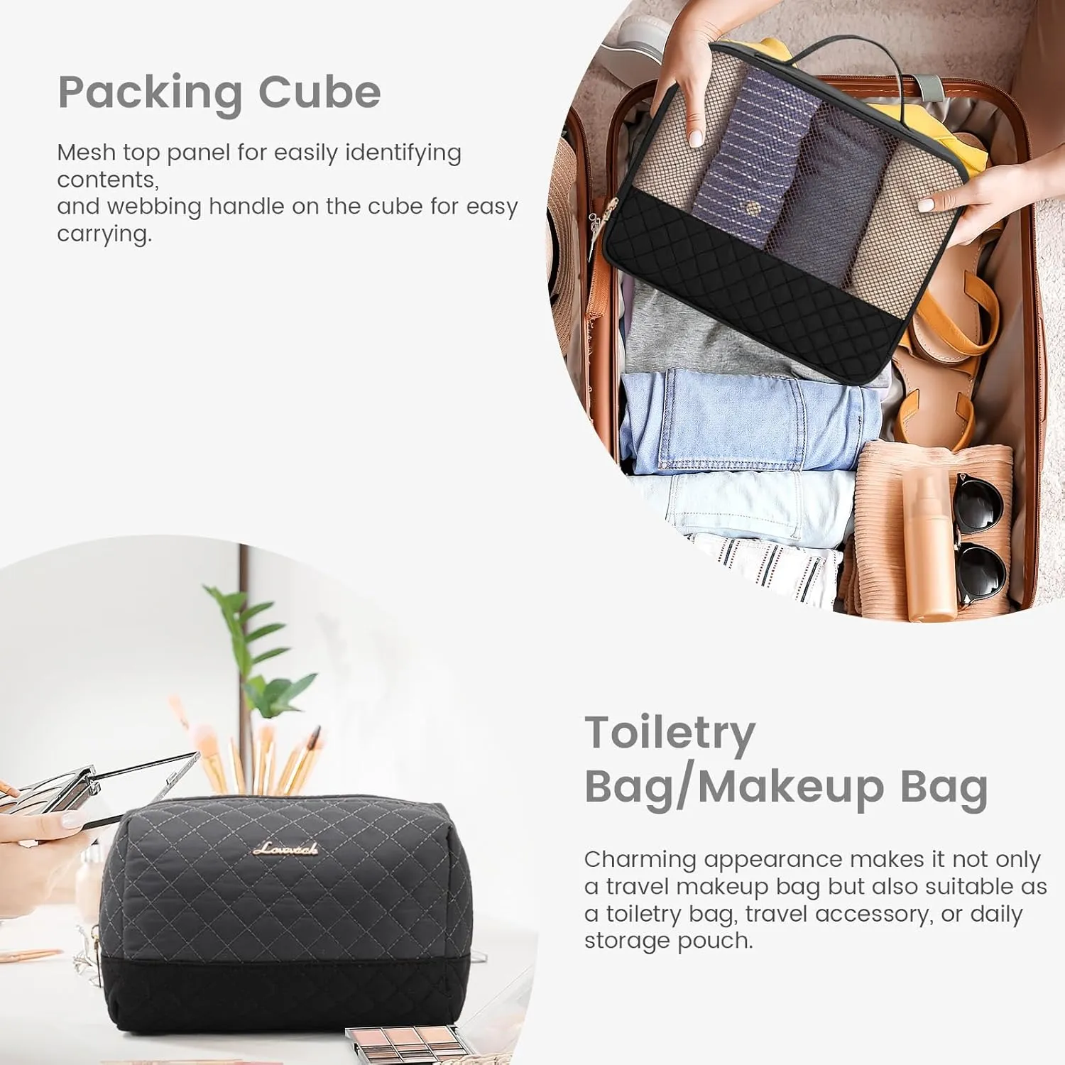 LOVEVOOK Travel Weekender Bag for Women, Carry on Overnight with Shoe Compartment, Travel Duffle Women, Yoga Gym Duffel with Wet Pocket, Hospital Bags for Labor and Delivery, 3 Pcs Set