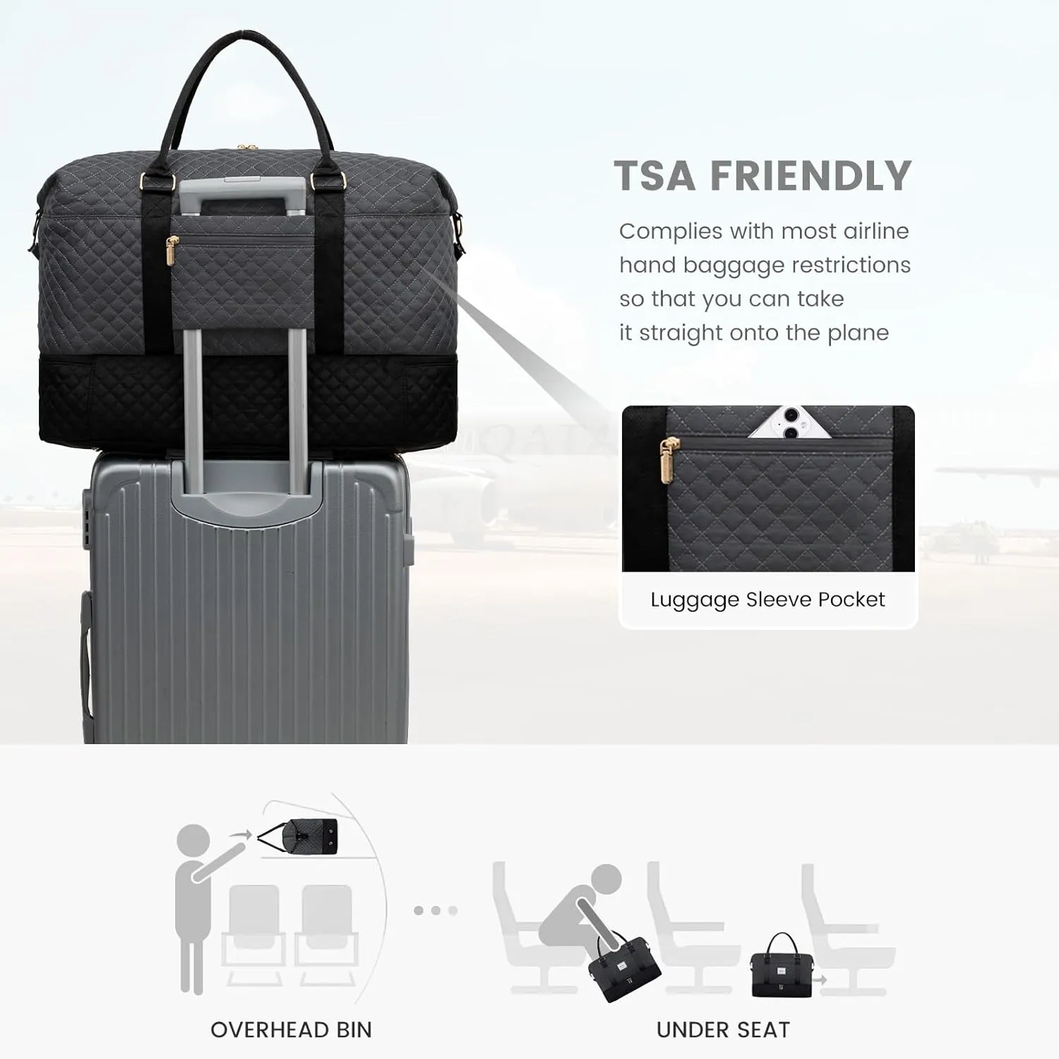LOVEVOOK Travel Weekender Bag for Women, Carry on Overnight with Shoe Compartment, Travel Duffle Women, Yoga Gym Duffel with Wet Pocket, Hospital Bags for Labor and Delivery, 3 Pcs Set