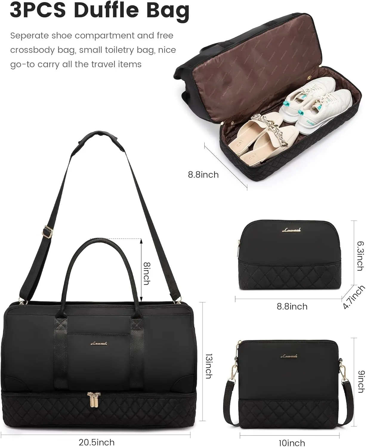 LOVEVOOK Weekender Bags for Women Travel Duffle Bag with Shoe Compartment, Carry on Overnight Bag Set