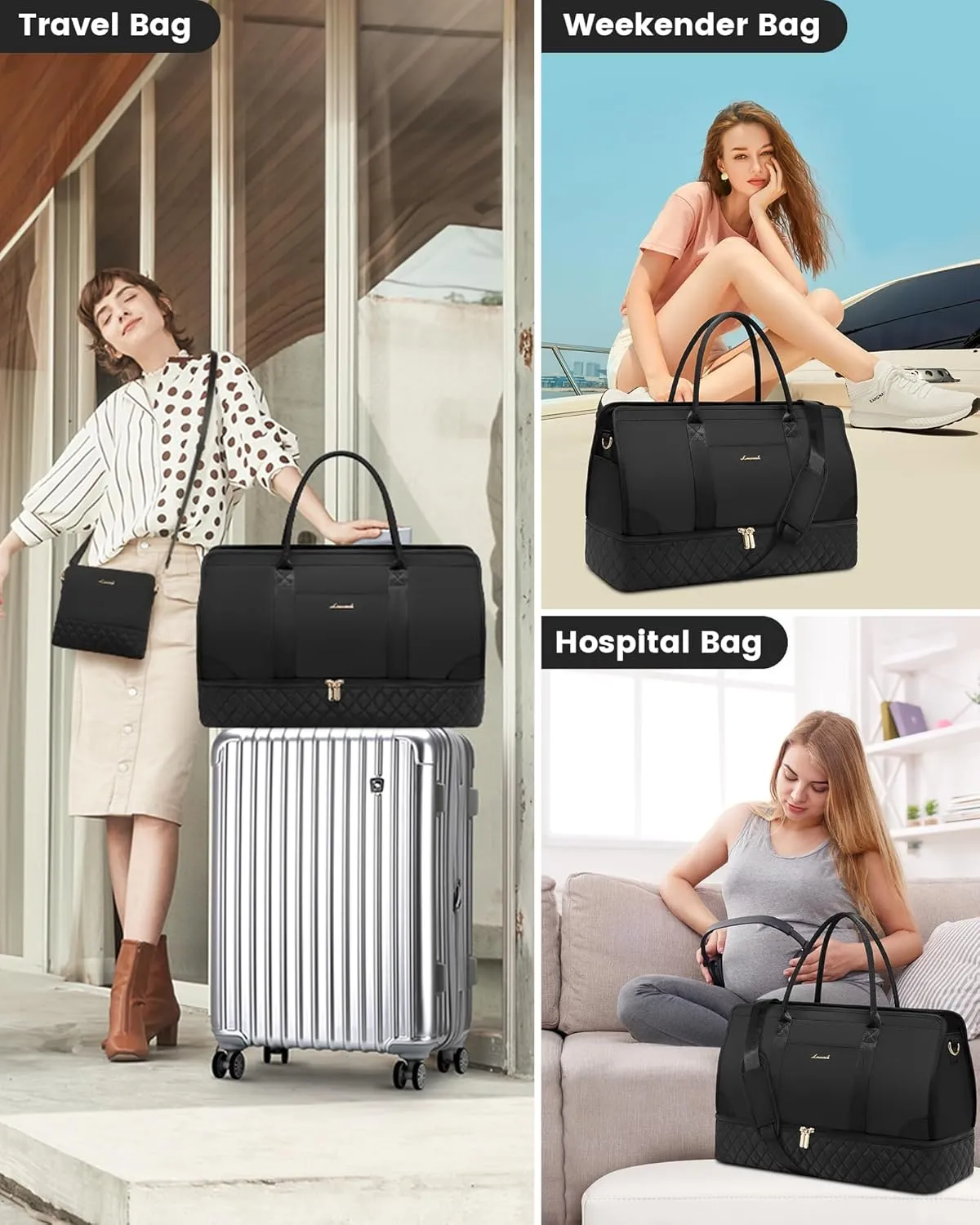 LOVEVOOK Weekender Bags for Women Travel Duffle Bag with Shoe Compartment, Carry on Overnight Bag Set