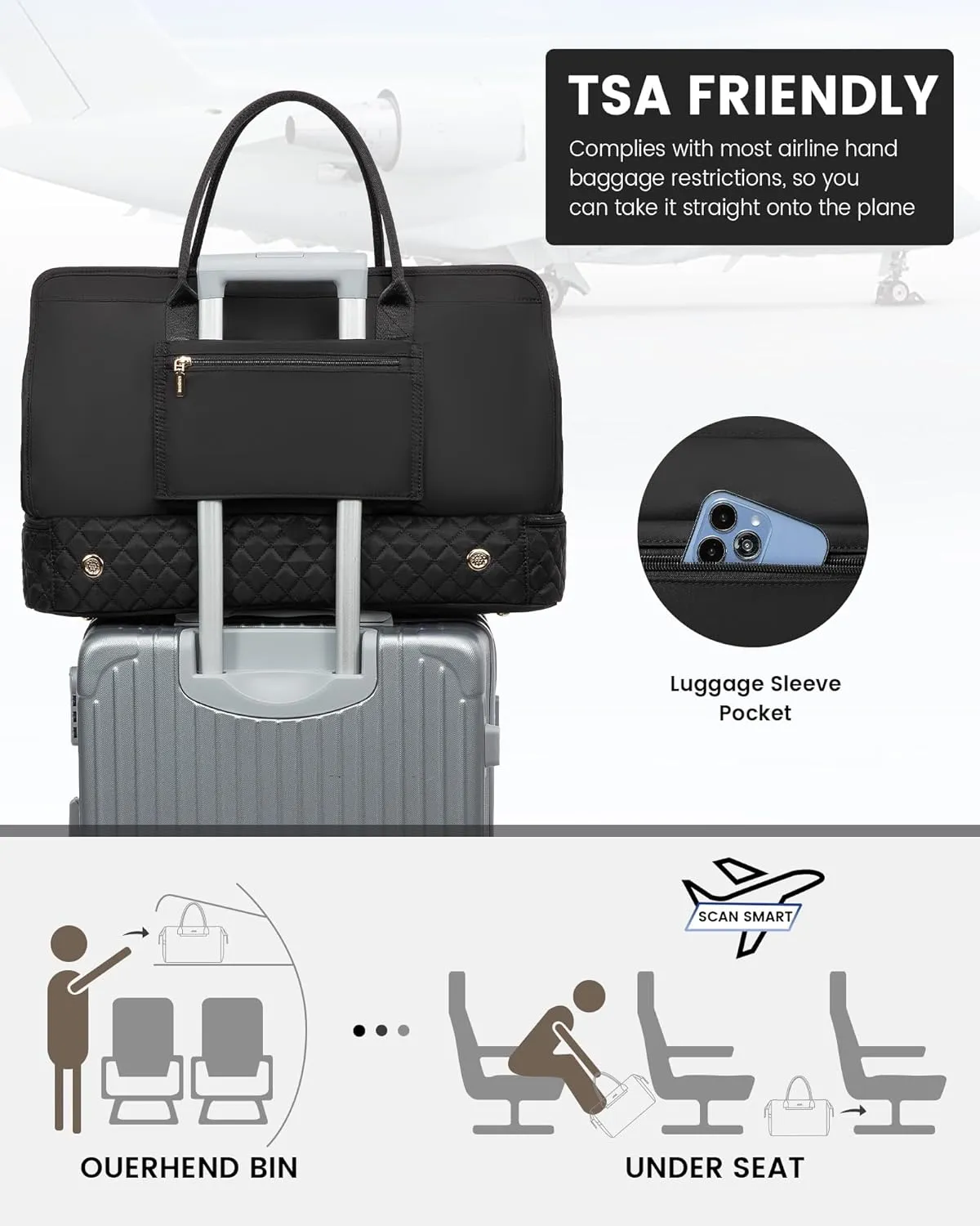 LOVEVOOK Weekender Bags for Women Travel Duffle Bag with Shoe Compartment, Carry on Overnight Bag Set