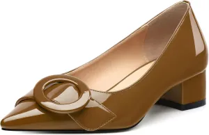 Low Chunky Kitten Heels for Women Closed Pointed Toe Slip on Patent Pumps Office Comfort Wedding Evening Dress Shoes 1.4 Inch