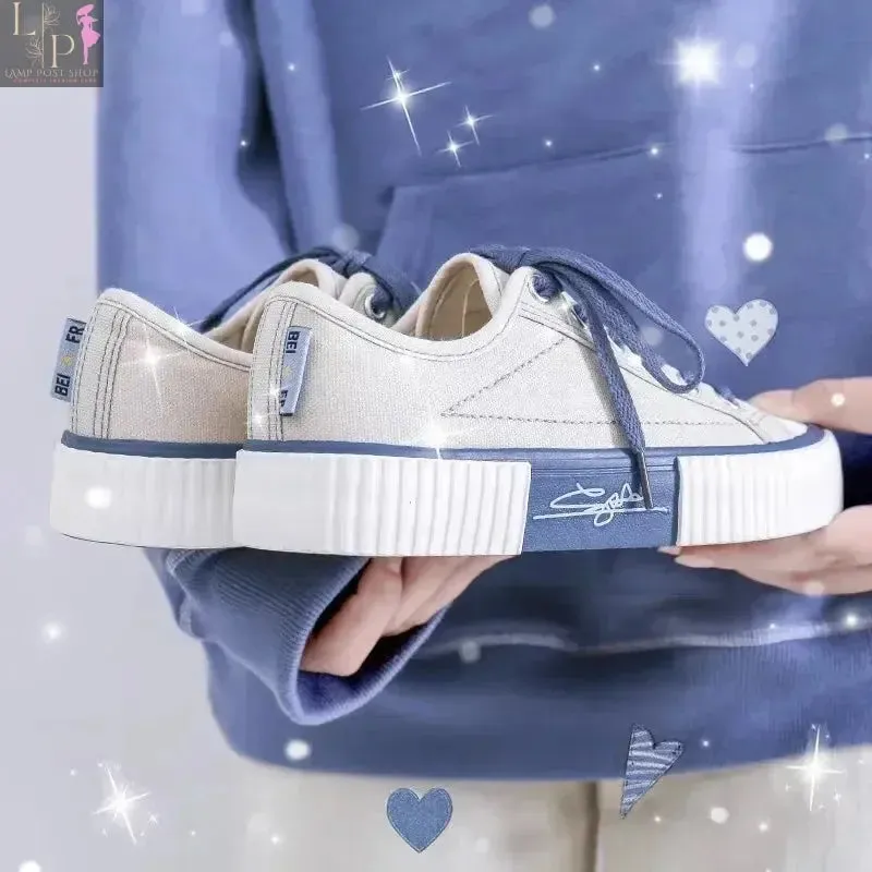 Low-top Canvas Shoes Women's Sneaker Lace up Flat Casual Shoes Fashion Breathable Running Shoes Soft Botton Vulcanize Shoe
