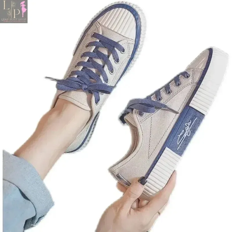 Low-top Canvas Shoes Women's Sneaker Lace up Flat Casual Shoes Fashion Breathable Running Shoes Soft Botton Vulcanize Shoe