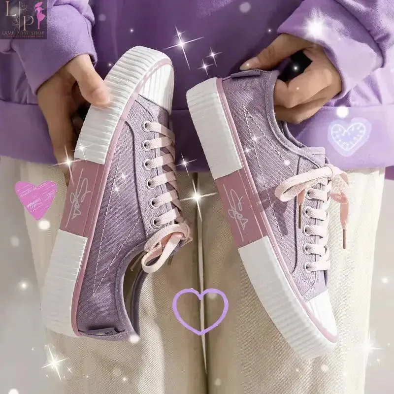 Low-top Canvas Shoes Women's Sneaker Lace up Flat Casual Shoes Fashion Breathable Running Shoes Soft Botton Vulcanize Shoe