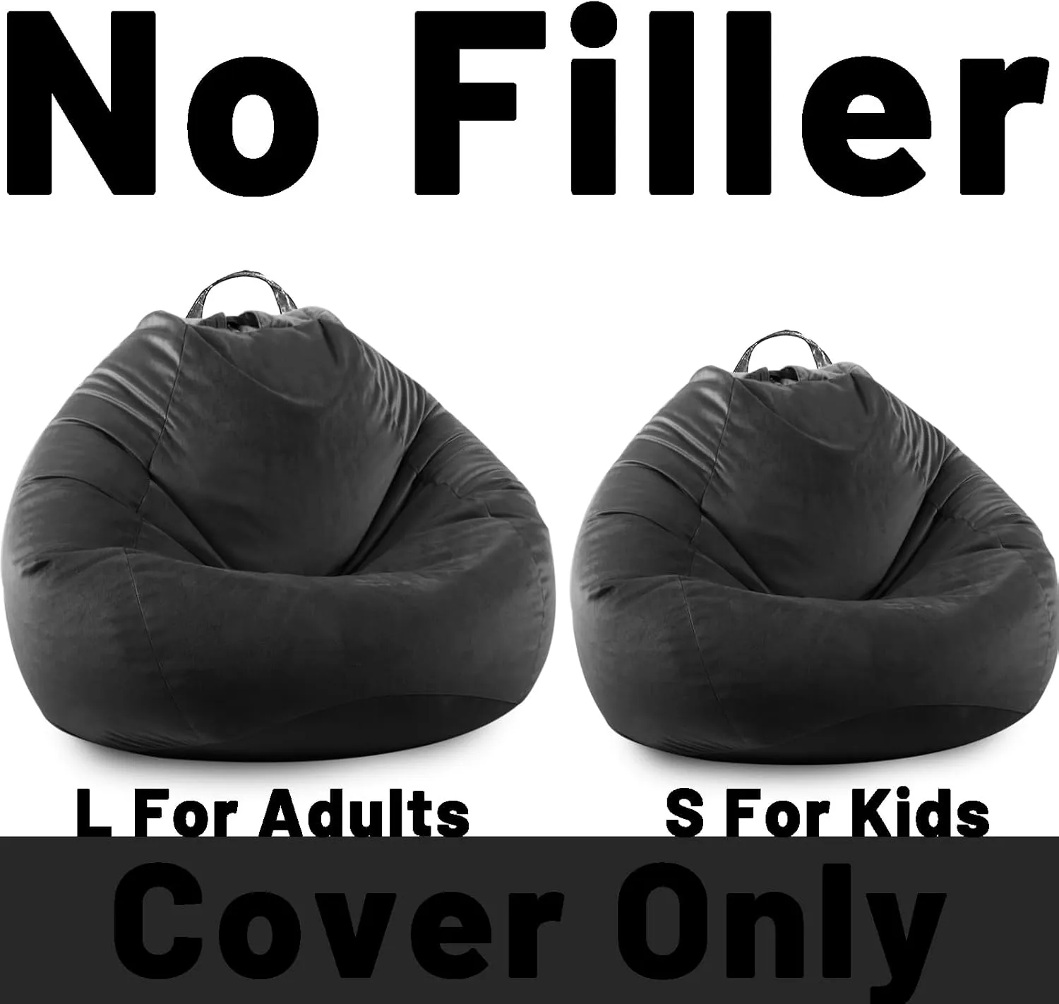LPMOERA Stuffed Animal Storage Bean Bag Chair Cover (No Filler) Zipper Soft Fuzzy Fluffy Stuffable Bean Bag Cover for Organizing Children Plush Toys or Memory Black Large