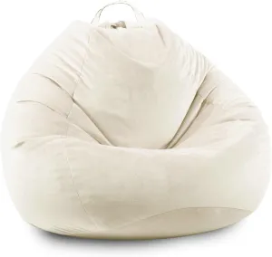 LPMOERA Stuffed Animal Storage Bean Bag Chair Cover (No Filler) Zipper Soft Fuzzy Fluffy Stuffable Bean Bag Cover for Organizing Children Plush Toys or Memory Cream White Large