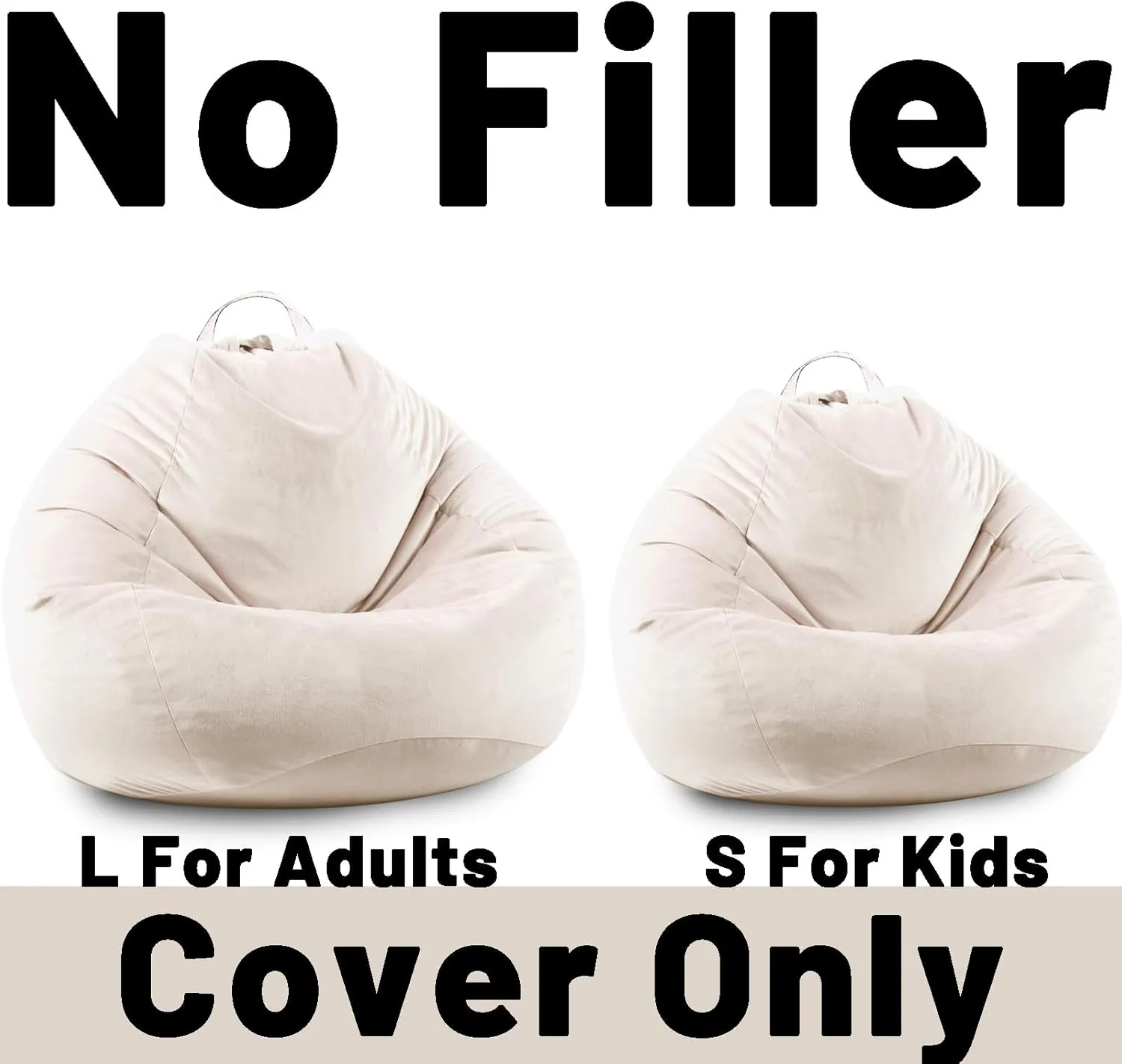 LPMOERA Stuffed Animal Storage Bean Bag Chair Cover (No Filler) Zipper Soft Fuzzy Fluffy Stuffable Bean Bag Cover for Organizing Children Plush Toys or Memory Cream White Large