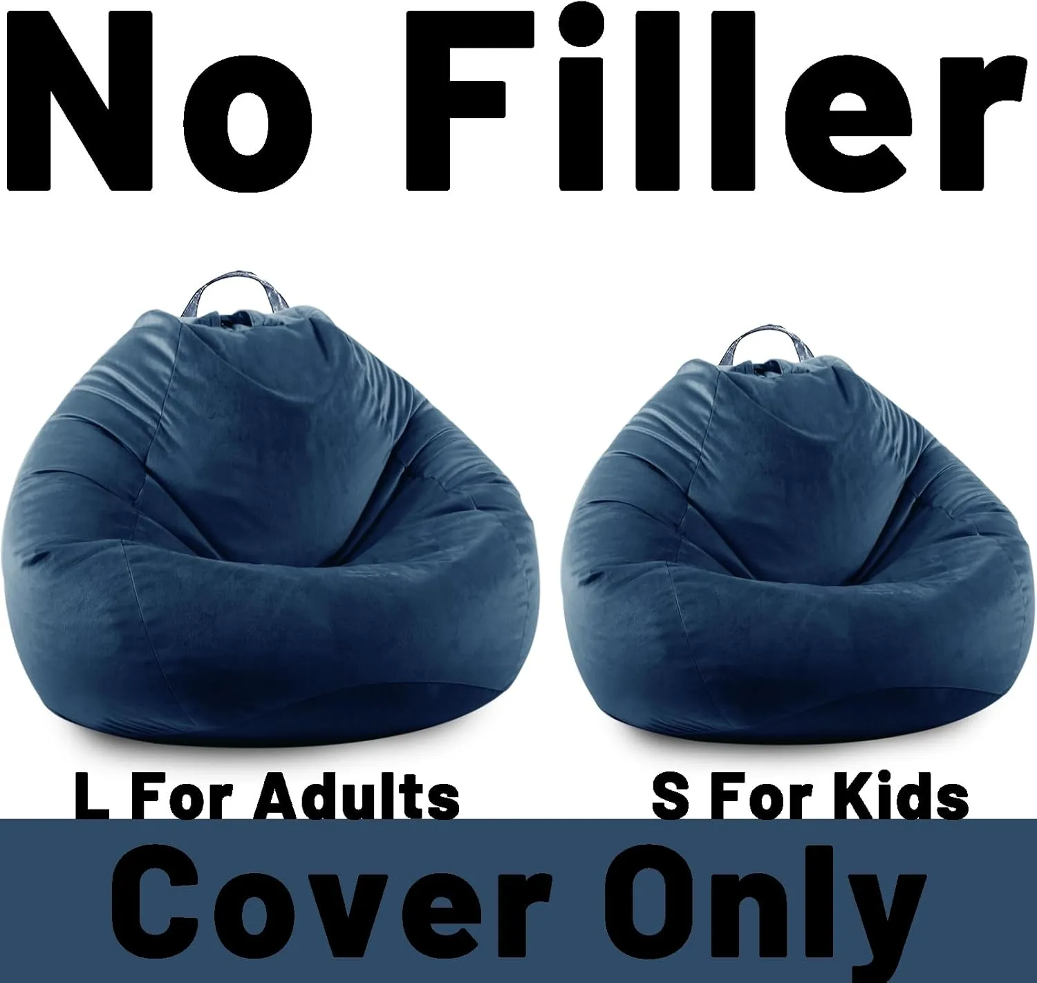 LPMOERA Stuffed Animal Storage Bean Bag Chair Cover (No Filler) Zipper Soft Fuzzy Fluffy Stuffable Bean Bag Cover for Organizing Children Plush Toys or Memory Dark Blue Large