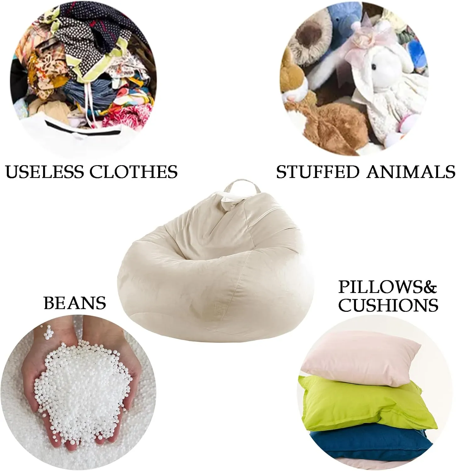 LPMOERA Stuffed Animal Storage Bean Bag Chair Cover (No Filler) Zipper Soft Fuzzy Fluffy Stuffable Bean Bag Cover for Organizing Children Plush Toys or Memory Dark Blue Large
