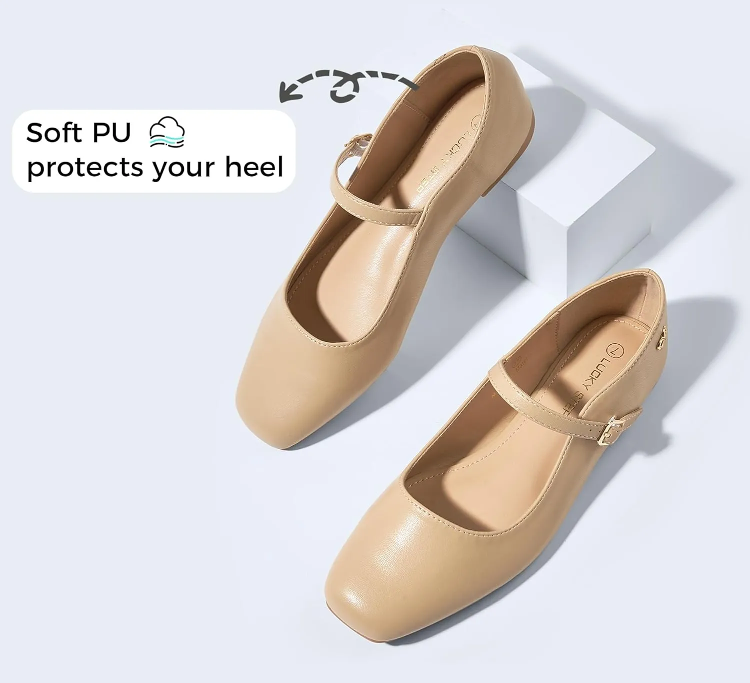 LUCKY STEP Women's Mary Jane Flat Shoes Comfortable Dress Shoes Ankle Strap Round Toe Retro Faux Leather Slip On Flats