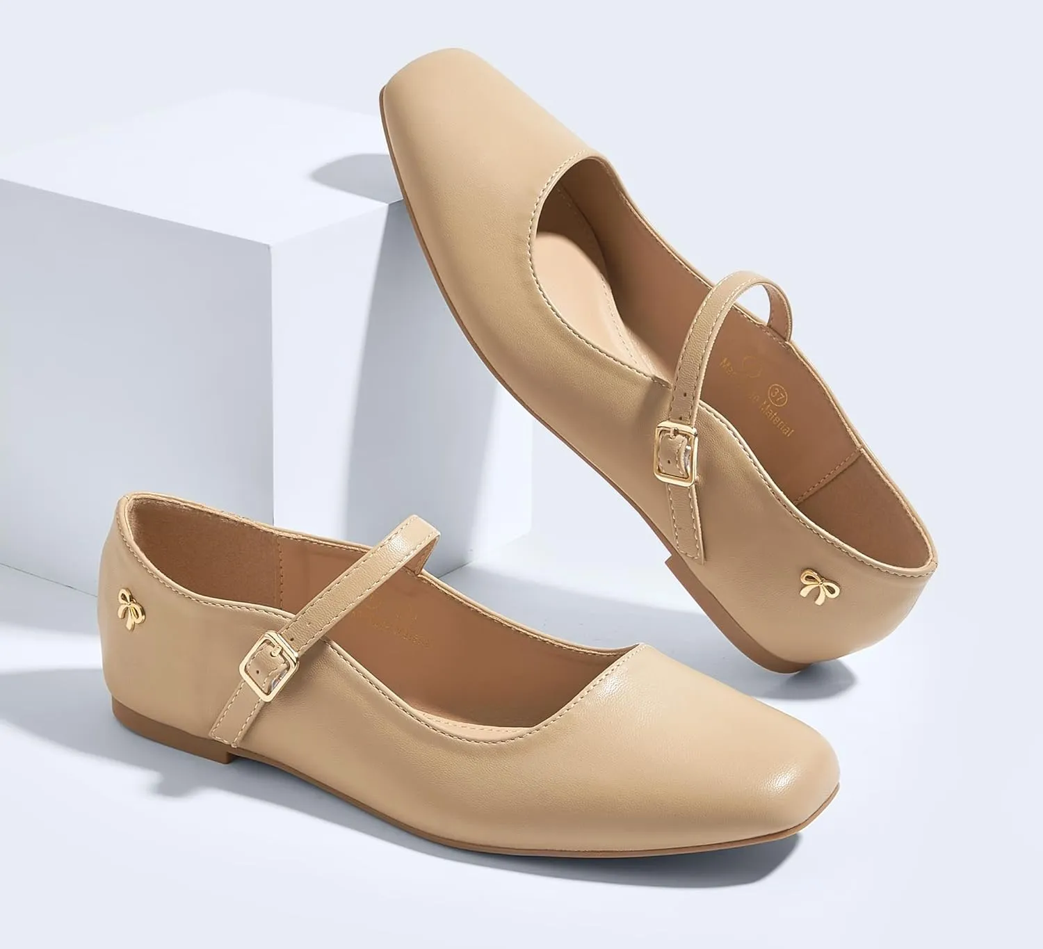 LUCKY STEP Women's Mary Jane Flat Shoes Comfortable Dress Shoes Ankle Strap Round Toe Retro Faux Leather Slip On Flats