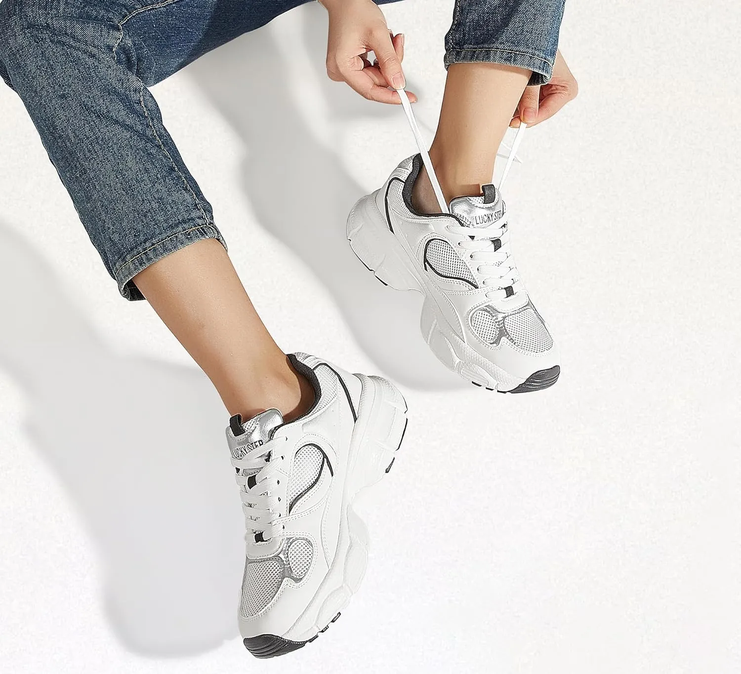 LUCKY STEP Women's Running Shoe Platform Chunky Walking Sneakers Breathable Mesh Comfy Lightweight Fashion Casual Tennis Dad Shoes