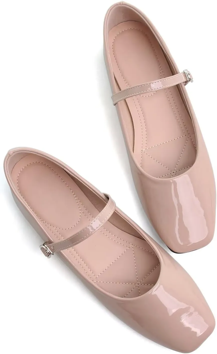 LUXINYU Women's Slip on Flats,Classy Round Toe Solid Classic Mary Jane Ballet Dance Shoes Soft Comfortable PU Flat Shoes