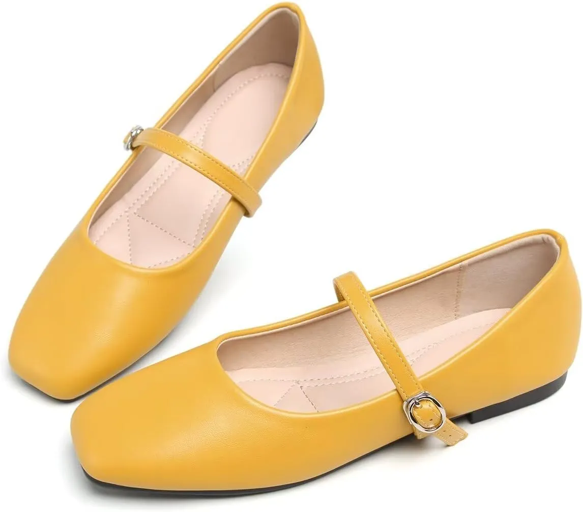 LUXINYU Women's Slip on Flats,Classy Round Toe Solid Classic Mary Jane Ballet Dance Shoes Soft Comfortable PU Flat Shoes