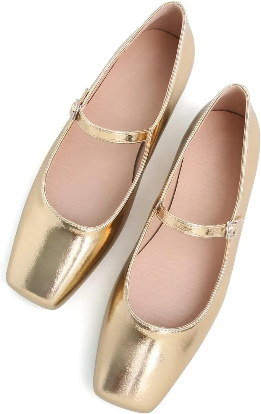 LUXINYU Women's Slip on Flats,Classy Round Toe Solid Classic Mary Jane Ballet Dance Shoes Soft Comfortable PU Flat Shoes
