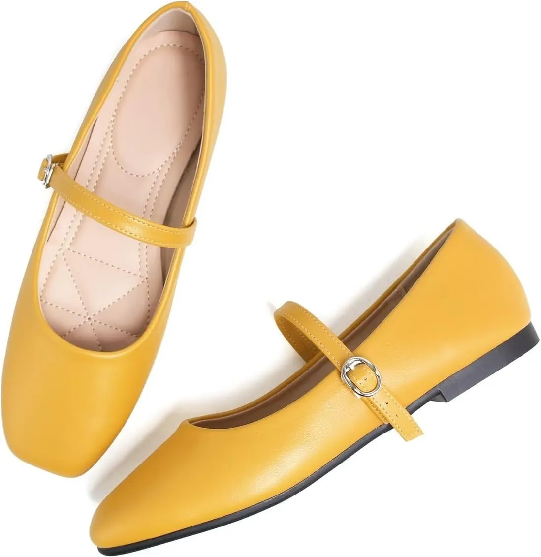 LUXINYU Women's Slip on Flats,Classy Round Toe Solid Classic Mary Jane Ballet Dance Shoes Soft Comfortable PU Flat Shoes