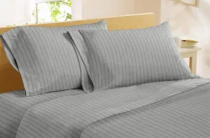 Luxury German Flannel Sheets & Pillowcases Set, 4 Piece (Heather Grey Pinstripe, King)