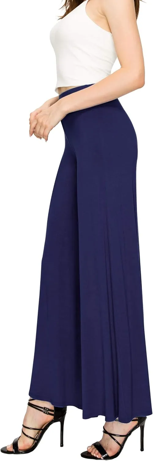 Made By Johnny Women's Solid Casual Comfy Stretchy Wide Leg Palazzo Lounge Pants