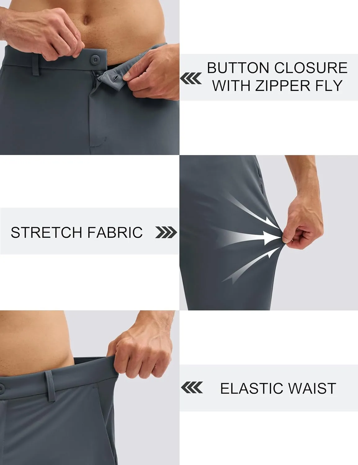 MAGCOMSEN Men's Golf Pants Classic Fit - 30"/32"/34" Stretch Water Resistant Quick Dry Flat Front Dress Pants with 5 Pockets