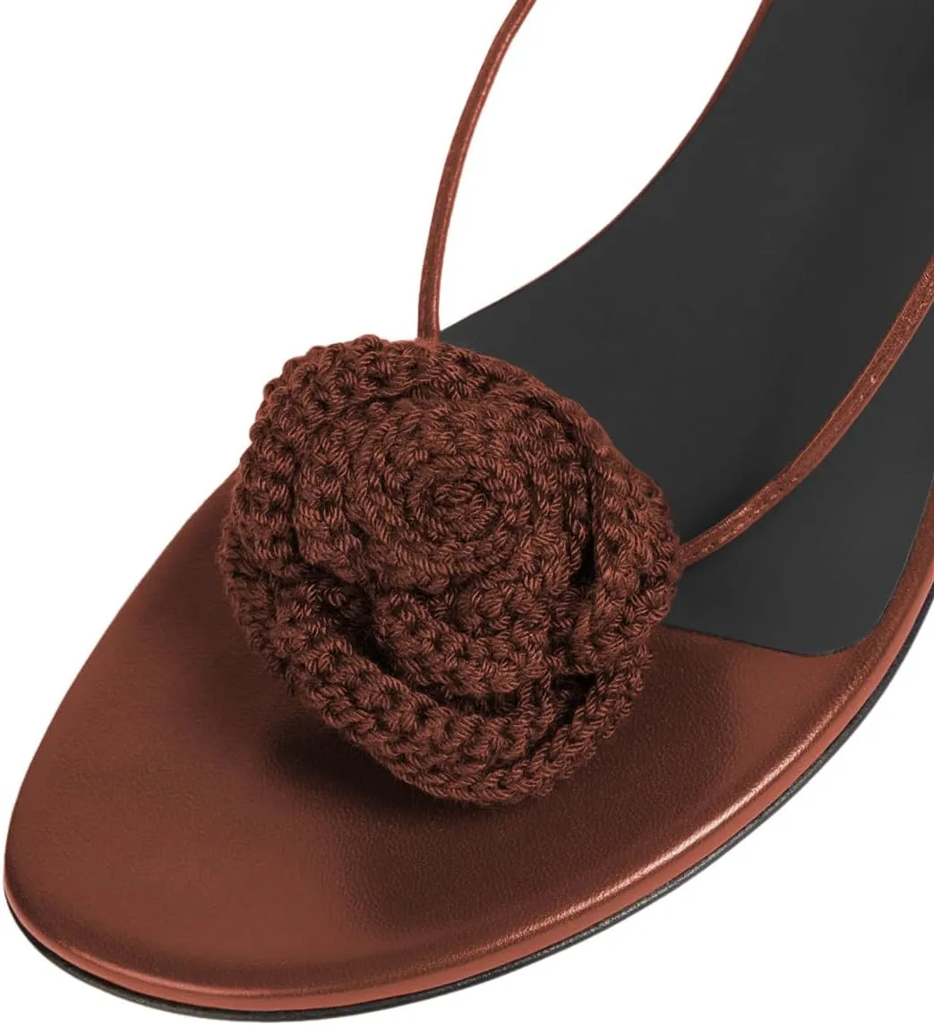 Maiyang Women Lovely Braided Flower Open Toe Strappy Flat Sandals Tie up Ankle Strap Summer Beach Vacation Casual Shoes Size 4-16 US