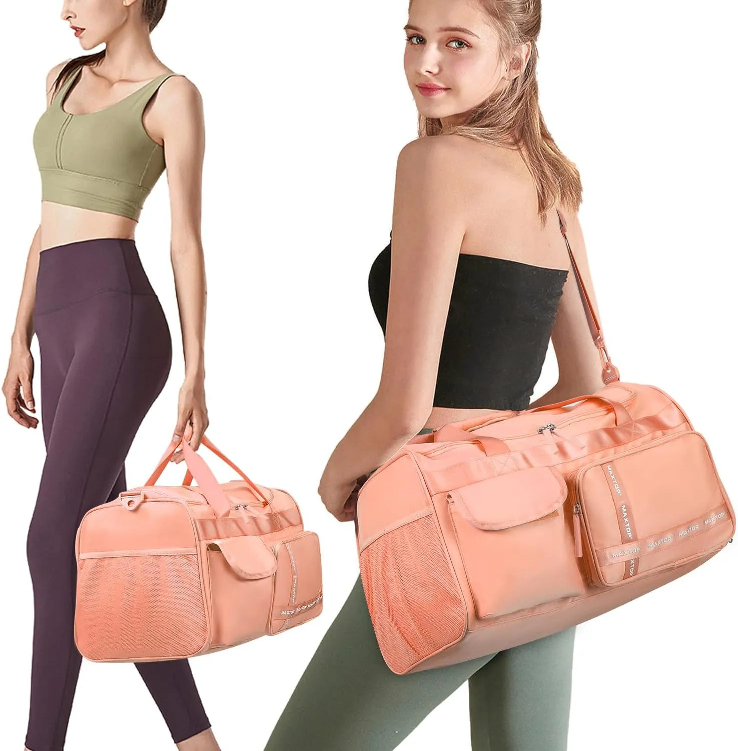 MAXTOP Travel Duffle Bag for Women Carry On Tote Weekender Overnight Bag Large Capacity Duffel Bag With Shoe Compartment,Gym Tote Bag with Dry and Wet Separation