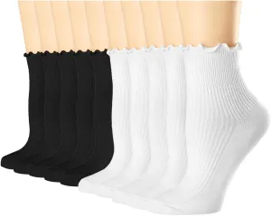 Mcool Mary 10 Pairs Womens Ruffle Socks,Casual Cute Ankle Socks Comfy Breathable Cool Knit Cotton Crew Frilly Sock for Women