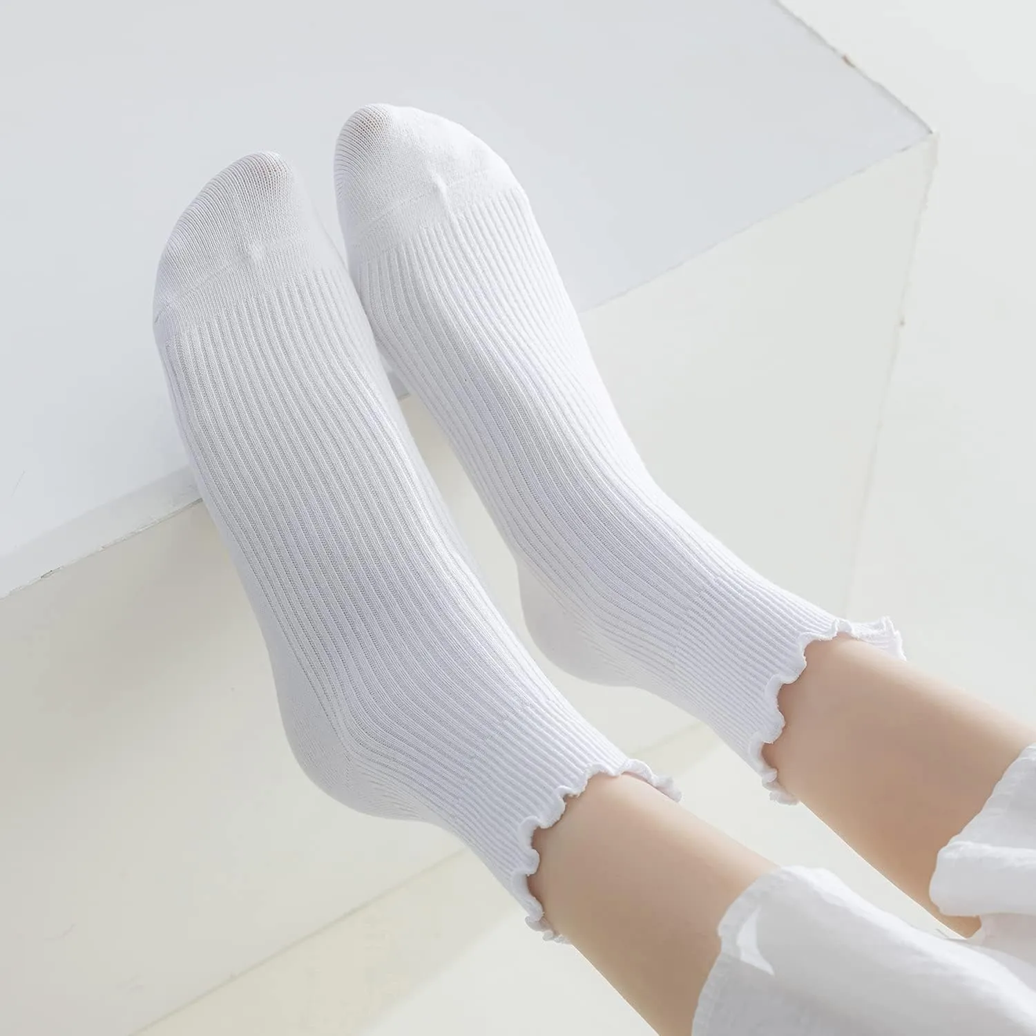Mcool Mary 10 Pairs Womens Ruffle Socks,Casual Cute Ankle Socks Comfy Breathable Cool Knit Cotton Crew Frilly Sock for Women