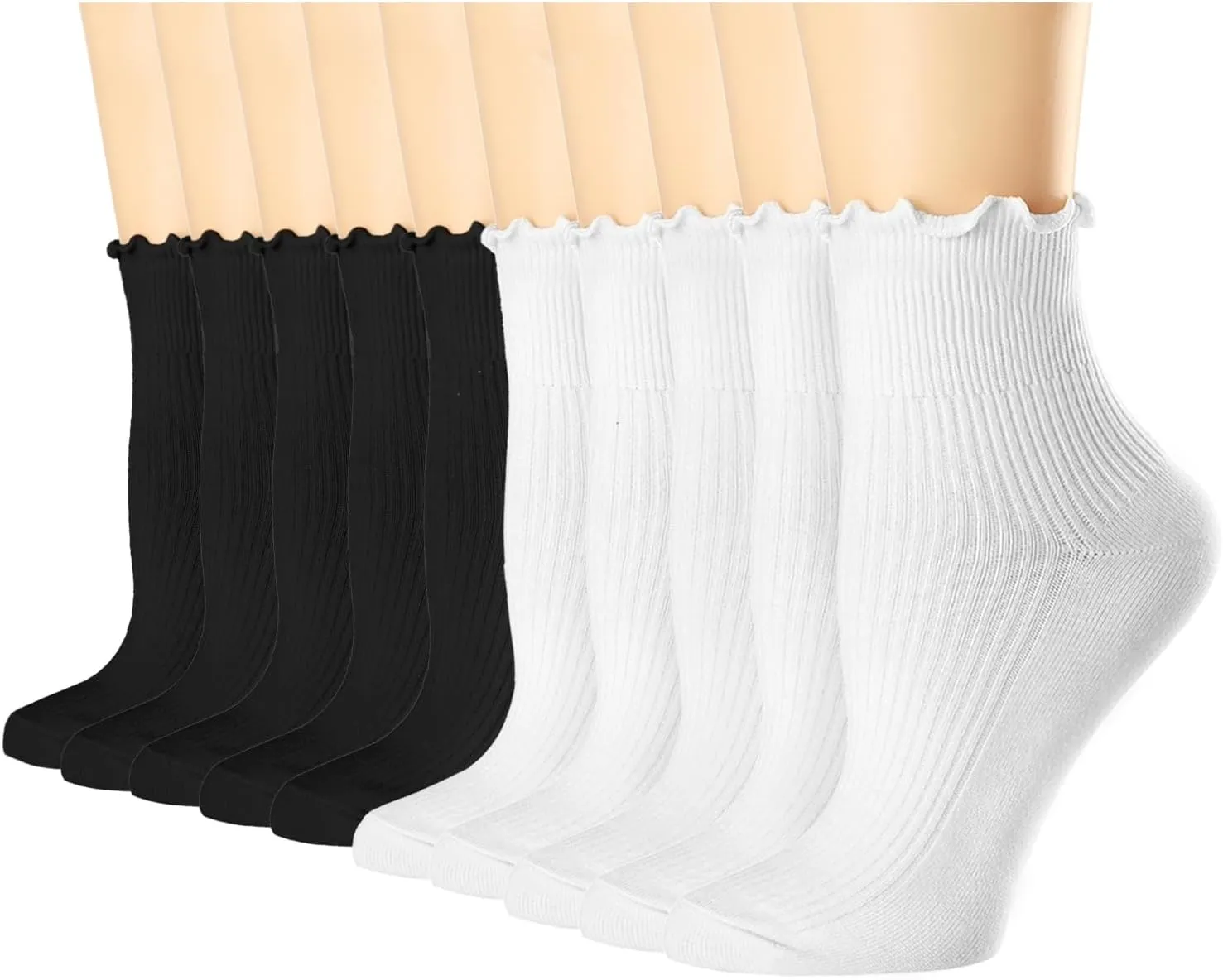 Mcool Mary 10 Pairs Womens Ruffle Socks,Casual Cute Ankle Socks Comfy Breathable Cool Knit Cotton Crew Frilly Sock for Women
