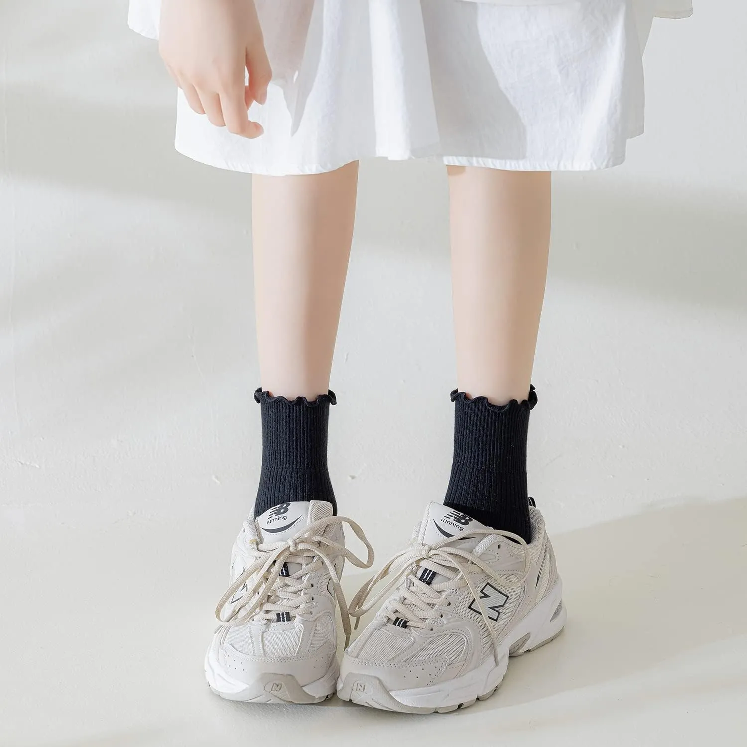 Mcool Mary 10 Pairs Womens Ruffle Socks,Casual Cute Ankle Socks Comfy Breathable Cool Knit Cotton Crew Frilly Sock for Women