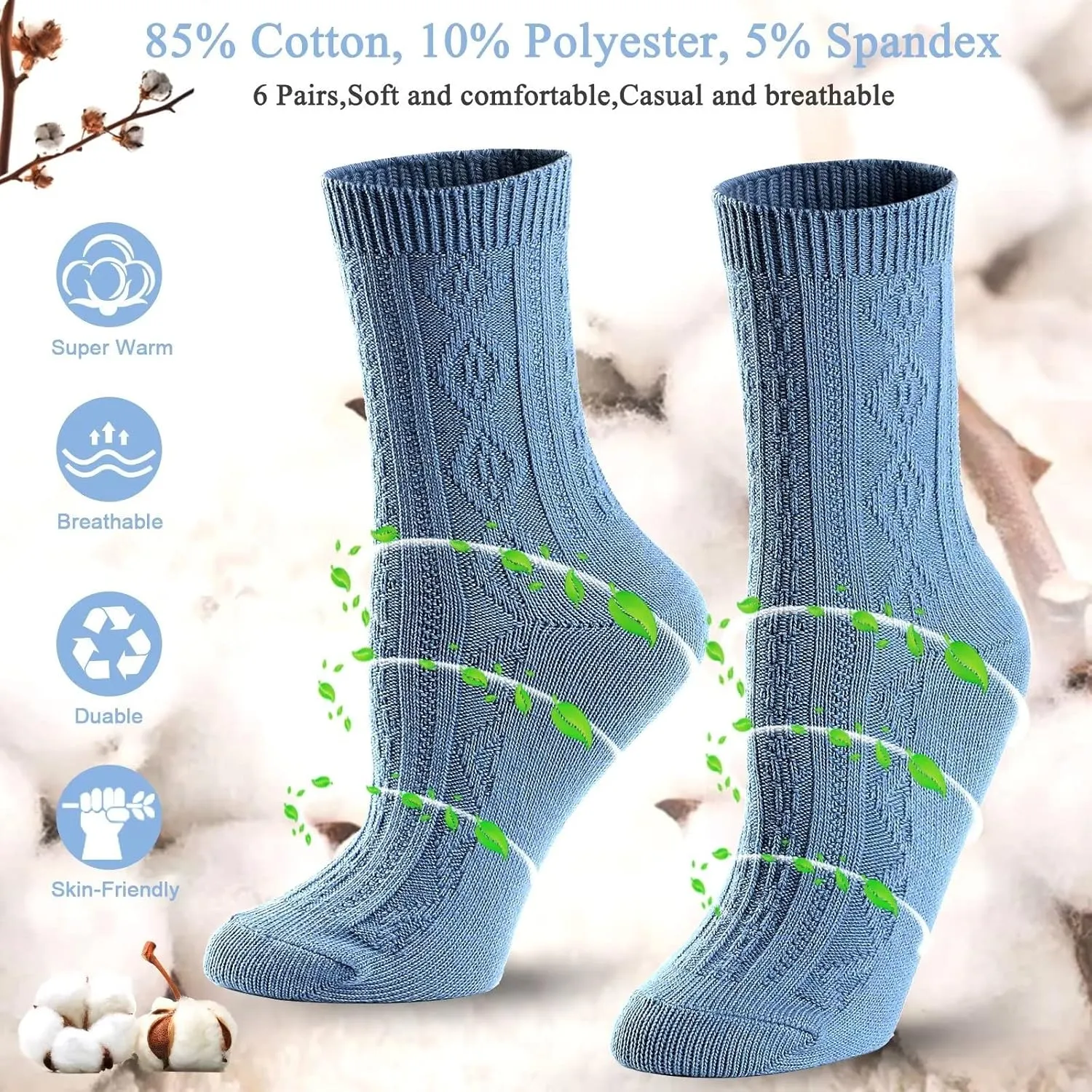 Mcool Mary Womens Crew Socks, Casual Knit Cotton Comfy Breathable Cool Dress Socks for Girls 6 Pack