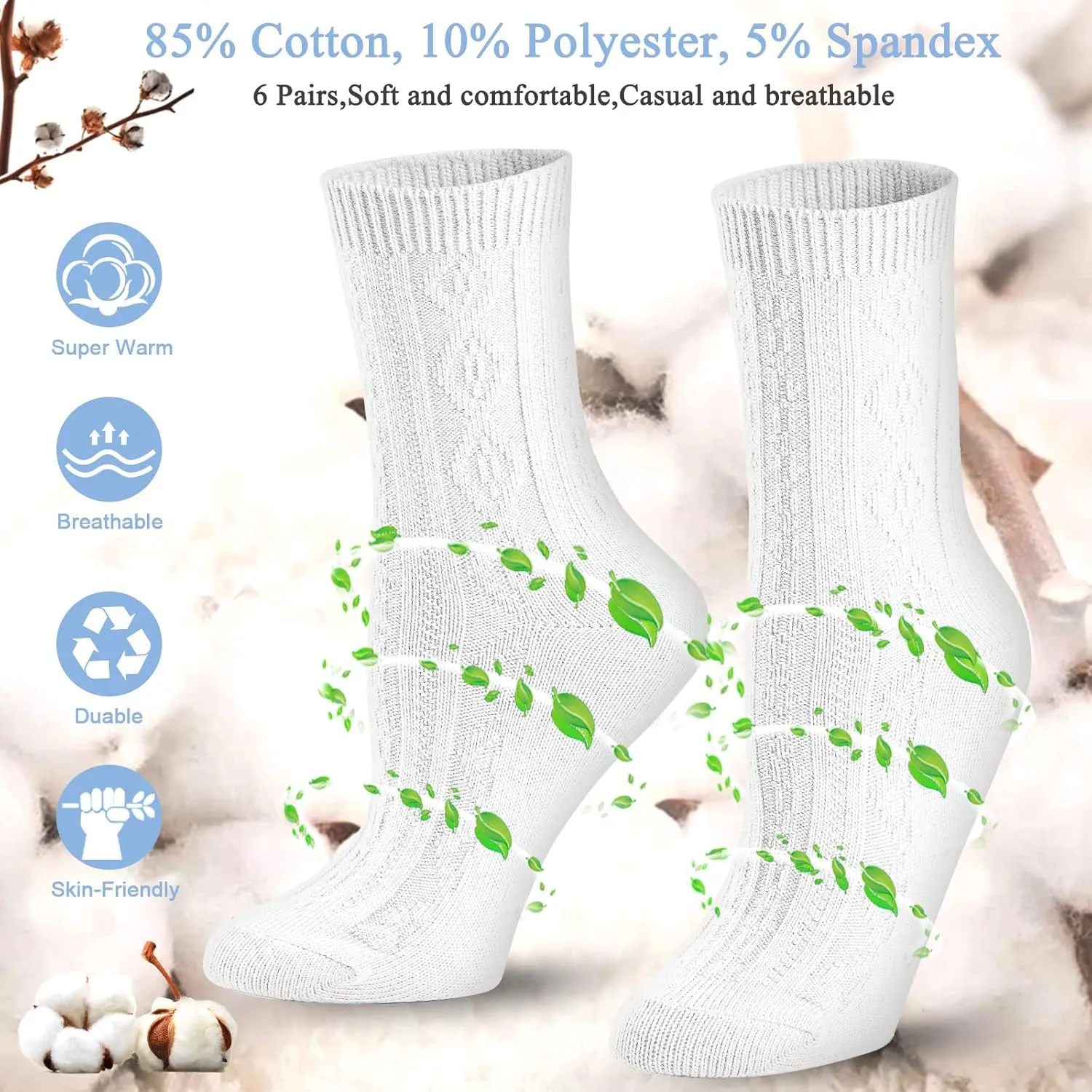 Mcool Mary Womens Crew Socks, Casual Knit Cotton Comfy Breathable Cool Dress Socks for Girls 6 Pack