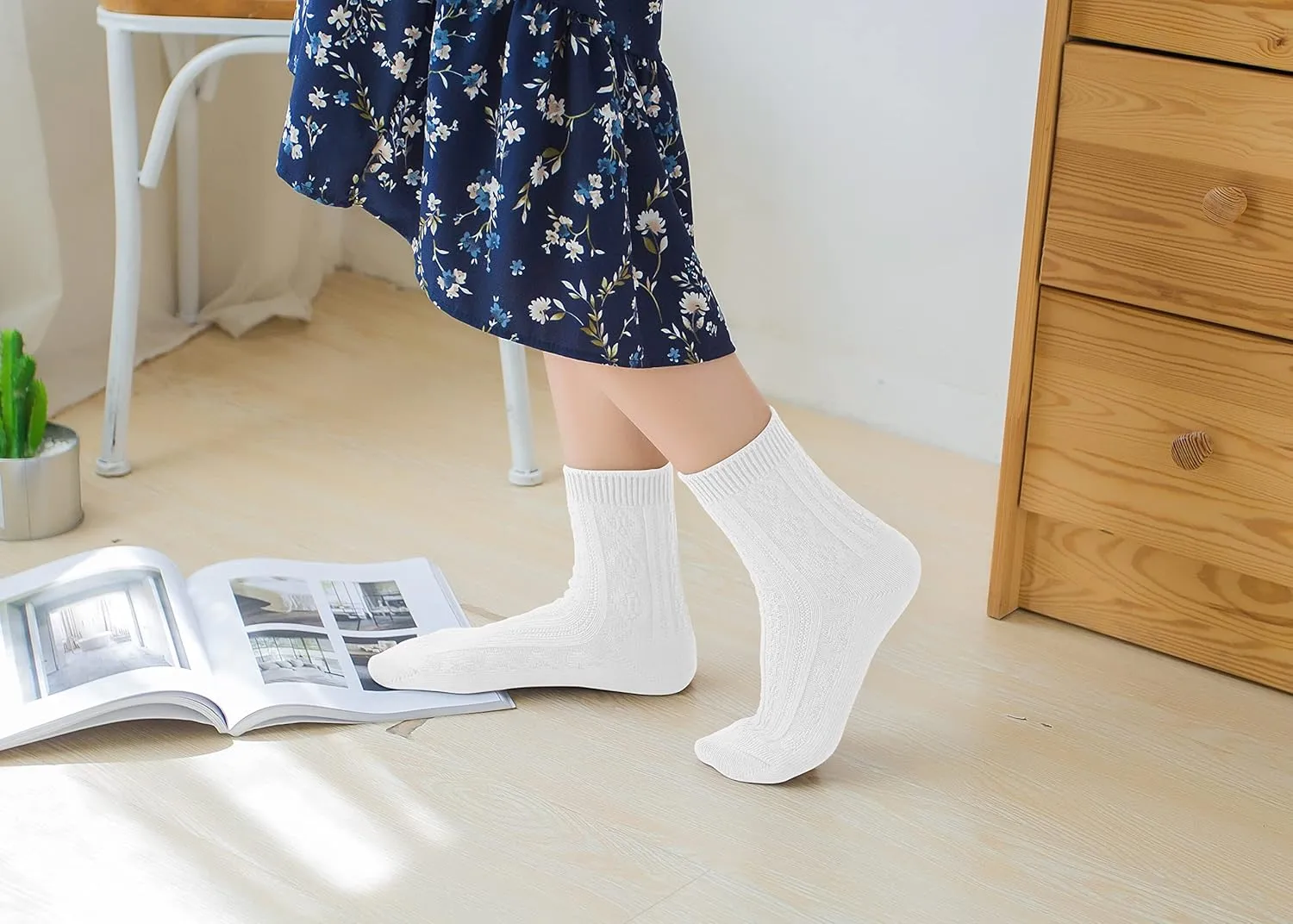 Mcool Mary Womens Crew Socks, Casual Knit Cotton Comfy Breathable Cool Dress Socks for Girls 6 Pack