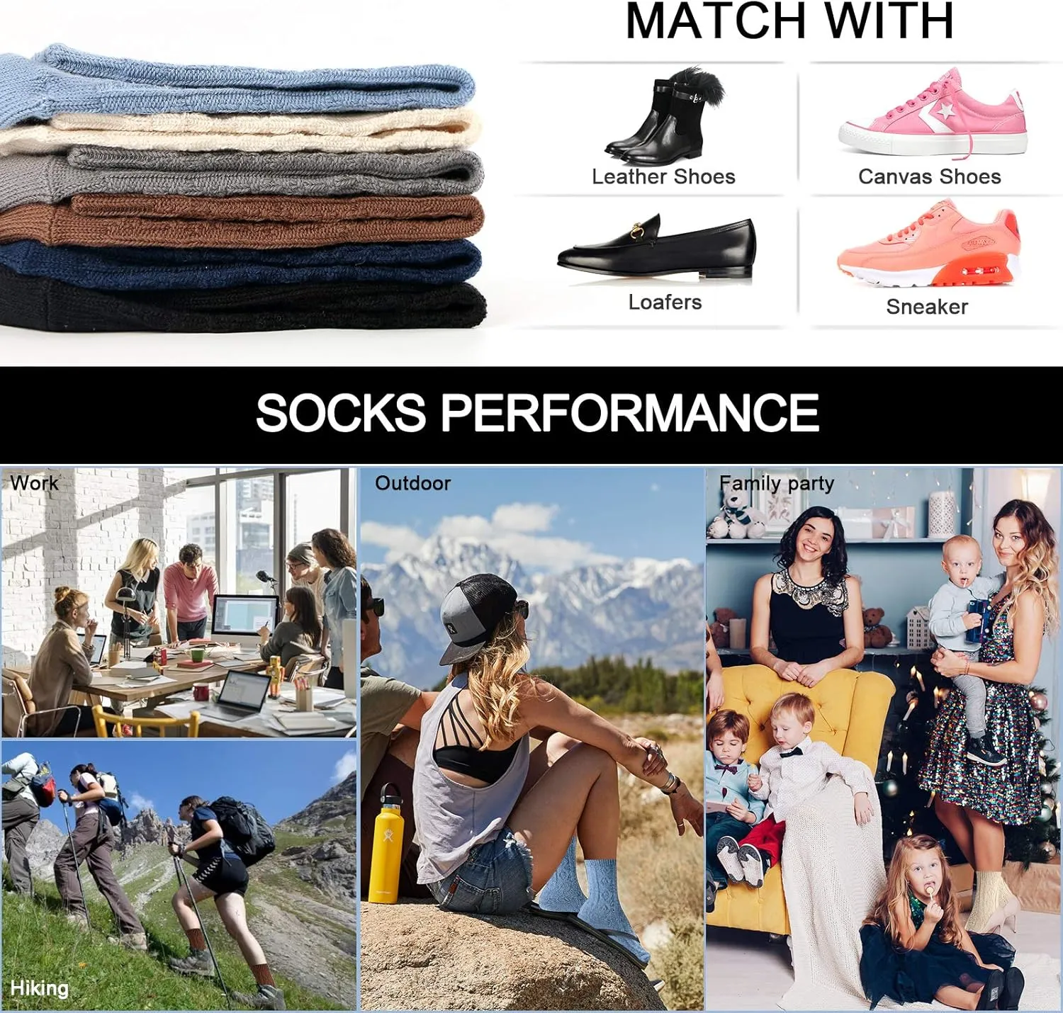 Mcool Mary Womens Crew Socks, Casual Knit Cotton Comfy Breathable Cool Dress Socks for Girls 6 Pack