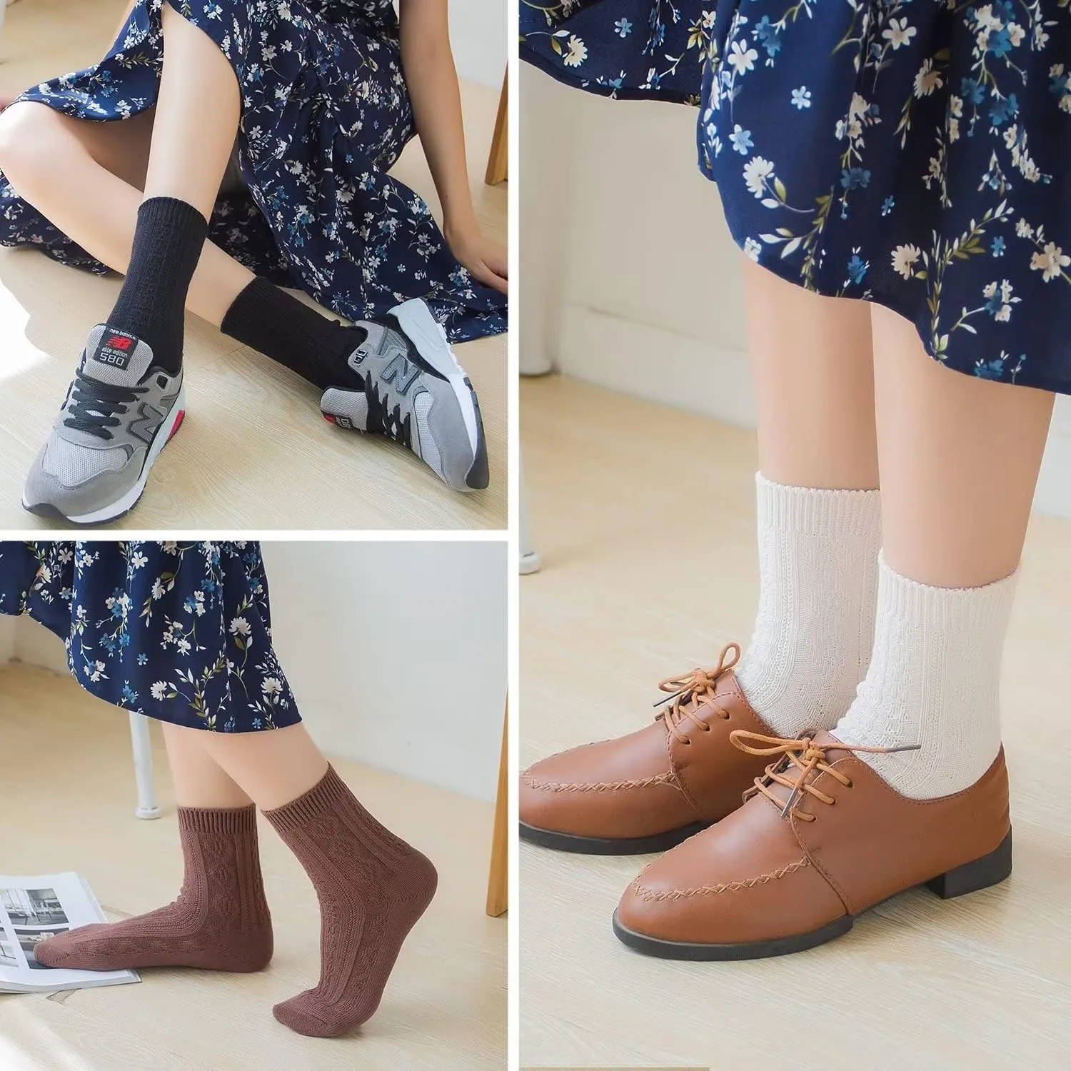 Mcool Mary Womens Crew Socks, Casual Knit Cotton Comfy Breathable Cool Dress Socks for Girls 6 Pack