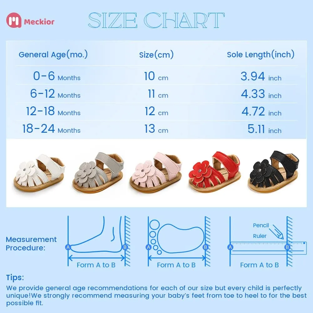 Meckior Baby Toddler Infant Girls PU Leather Soft Open Toe Summer Sandals Flower Princess Flat Shoes