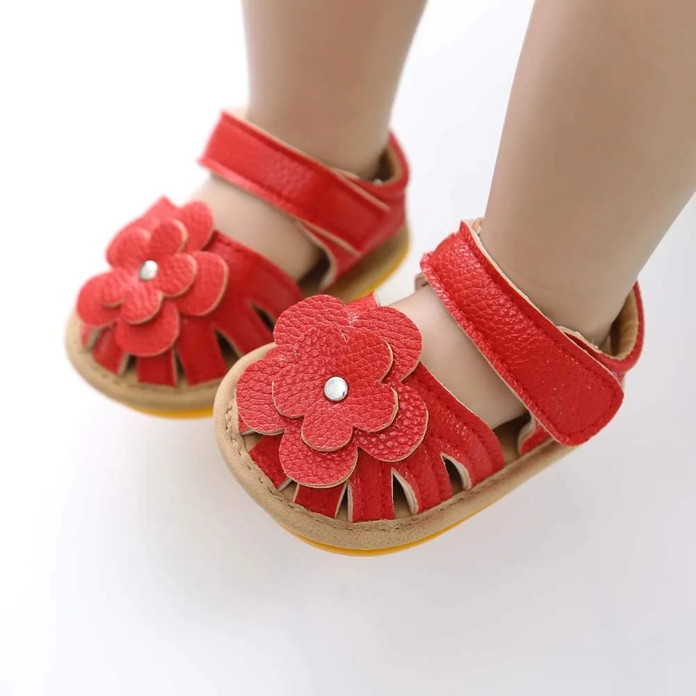 Meckior Baby Toddler Infant Girls PU Leather Soft Open Toe Summer Sandals Flower Princess Flat Shoes